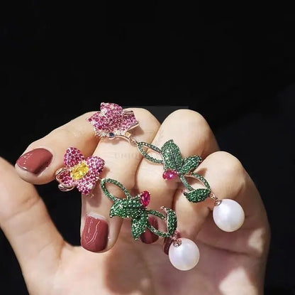 Butterfly Flower Pearl Earrings