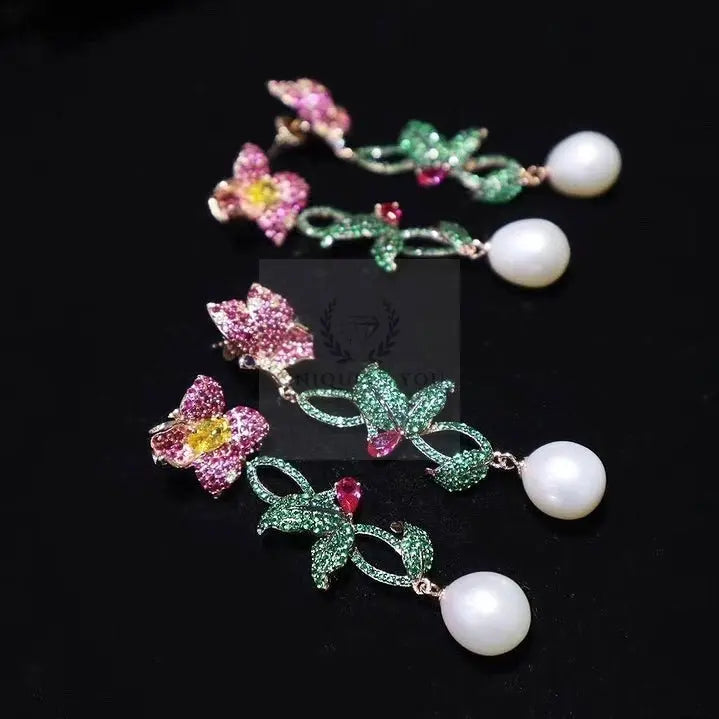 Butterfly Flower Pearl Earrings