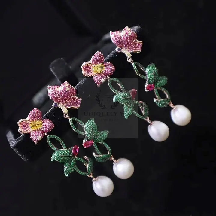 Butterfly Flower Pearl Earrings