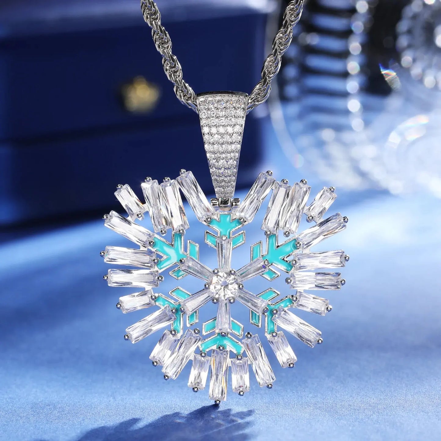 CZ Baguette Snow Flake Glow Heart Pendant