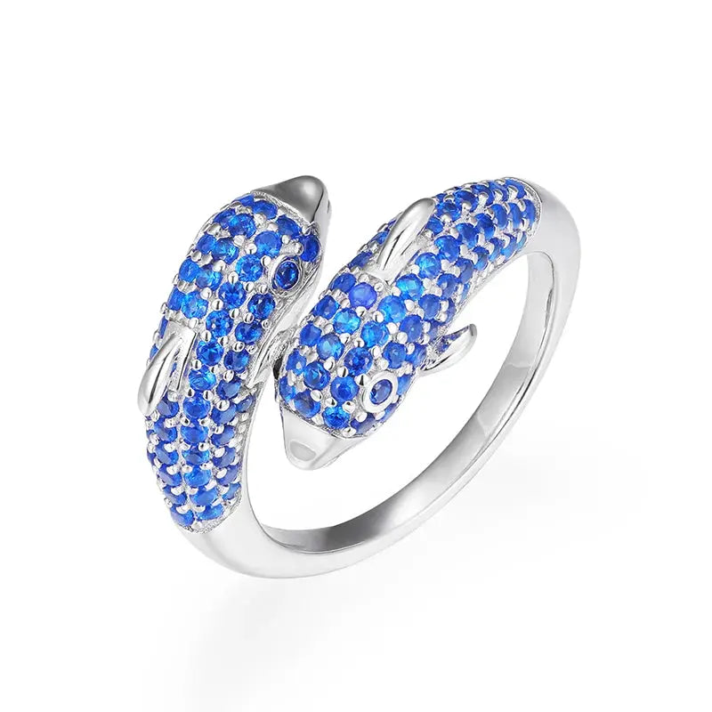 CZ Blue Dolphin Duo Ring