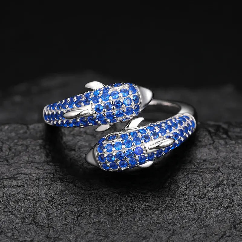 CZ Blue Dolphin Duo Ring