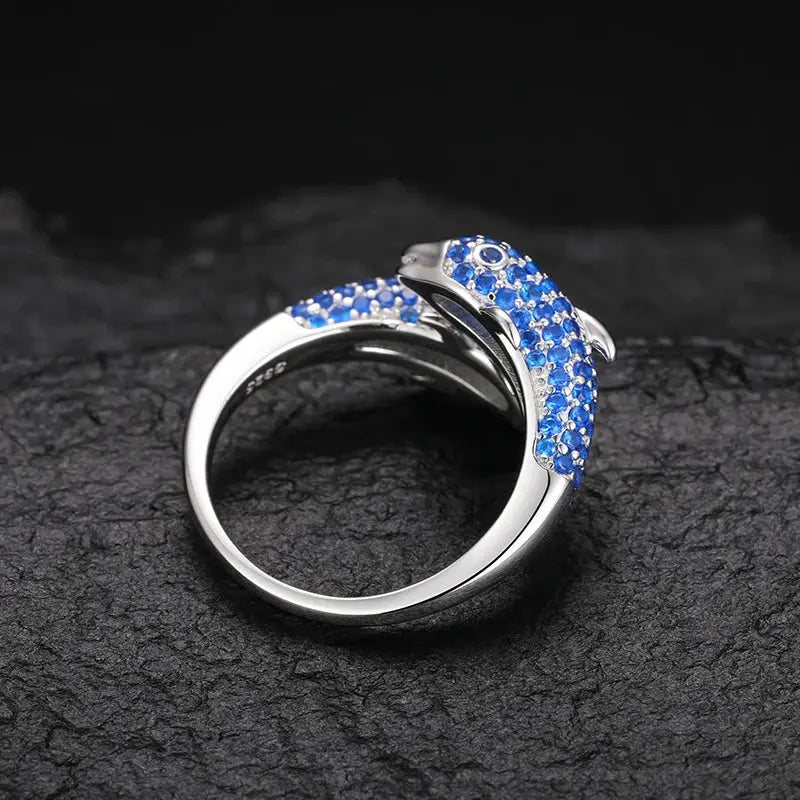 CZ Blue Dolphin Duo Ring