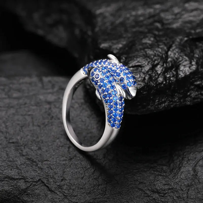 CZ Blue Dolphin Duo Ring