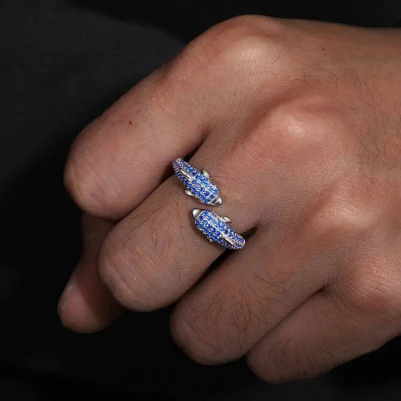 CZ Blue Dolphin Duo Ring