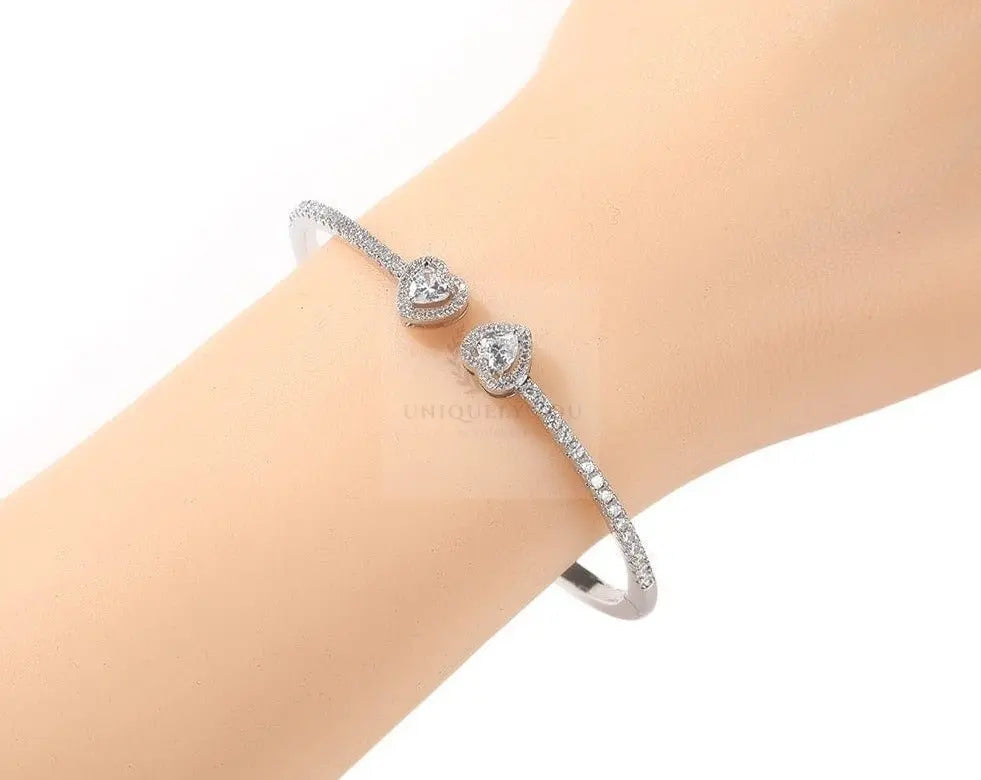 CZ Double Heart Bangle - Uniquely You Online