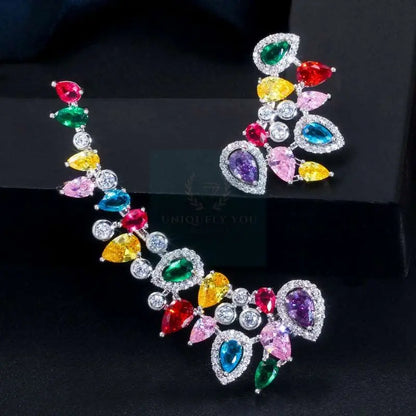 CZ Rainbow Ear Climber Cuff and Stud - Uniquely You Online