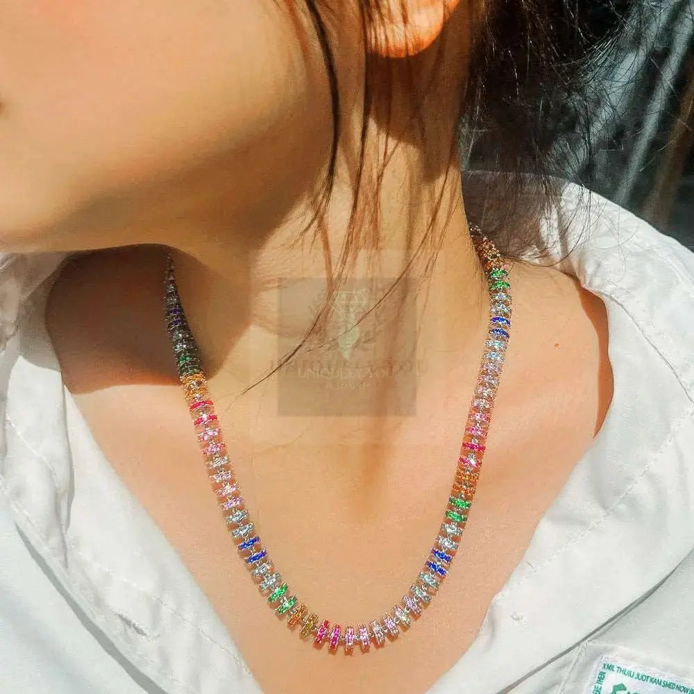 Chunky Rainbow Round CZ Tennis Chain - Uniquely You Online