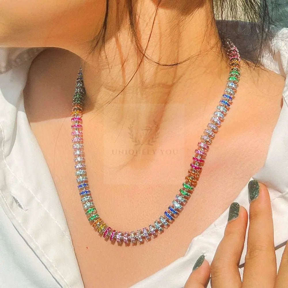 Chunky Rainbow Round CZ Tennis Chain - Uniquely You Online