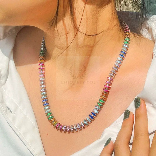 Chunky Rainbow Round CZ Tennis Chain