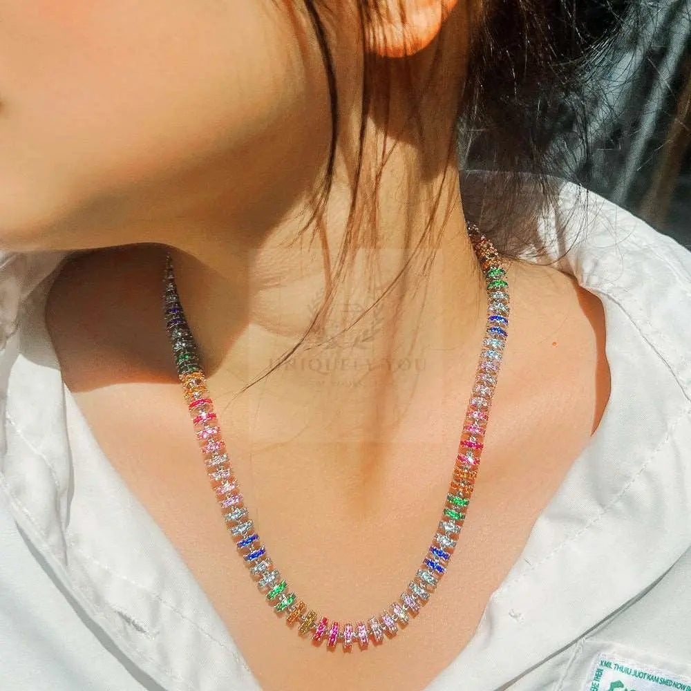 Chunky Rainbow Round CZ Tennis Chain - Uniquely You Online