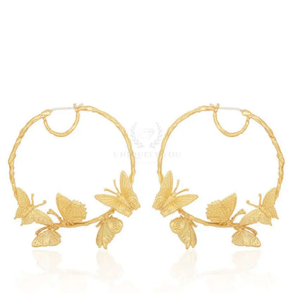 Boucles d'oreilles en cuivre plaqué or 18 carats 55 mm cercle rond papillon boucles d'oreilles femmes insecte or papillon boucles d'oreilles cadeau 