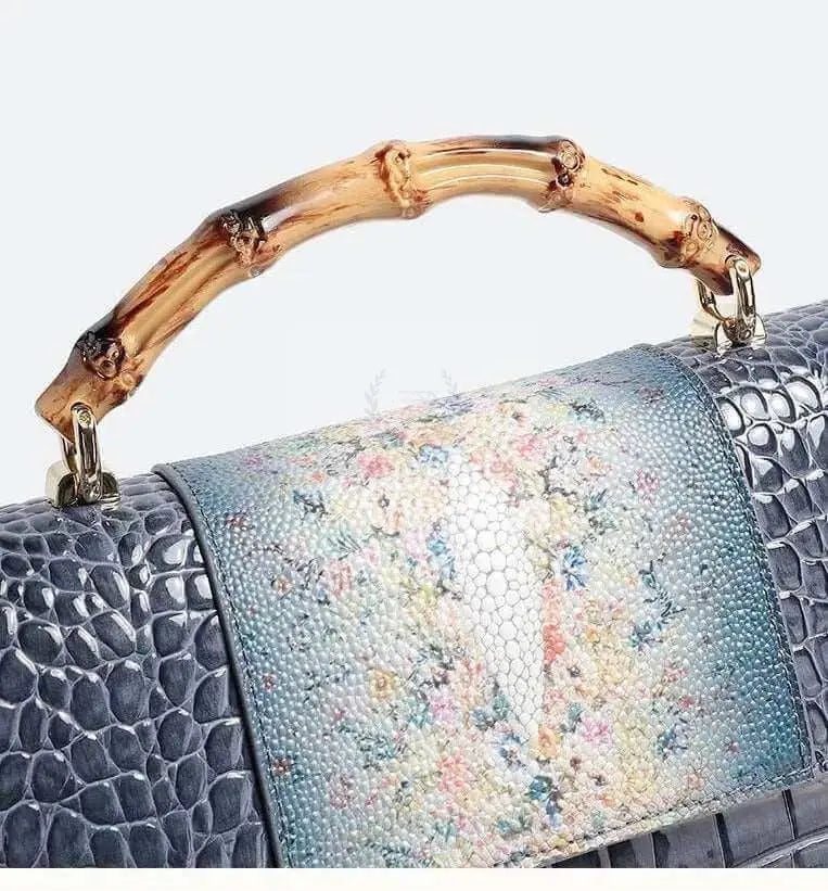 Crocodile Flower Leather Handbag - Uniquely You Online