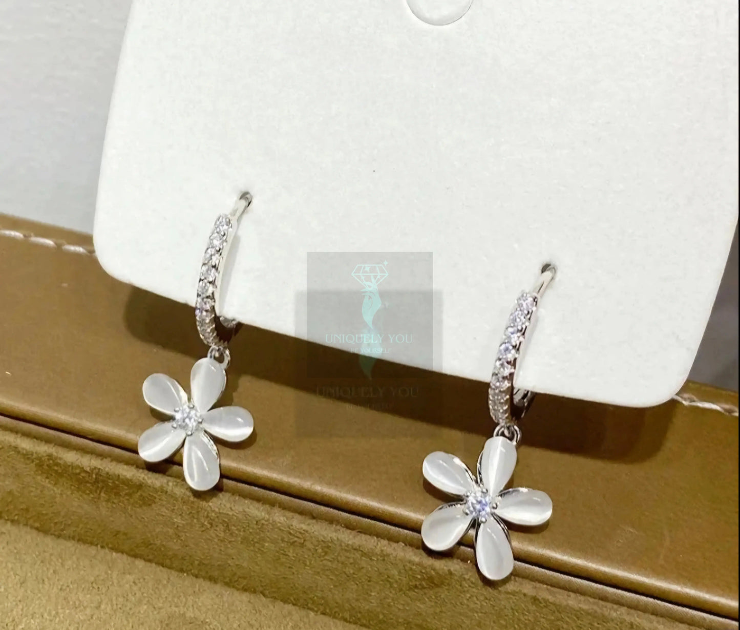 Crystal Flower Dangle Hoop Earrings  Uniquely You Online