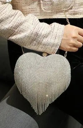 Bolso Corazón Con Borlas De Cristal