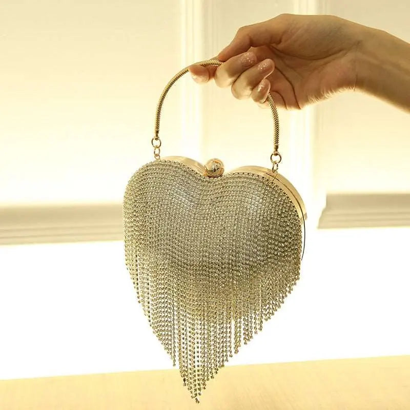 Crystal Tassel Heart Bag