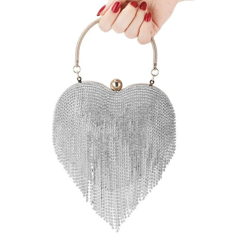 Crystal Tassel Heart Bag