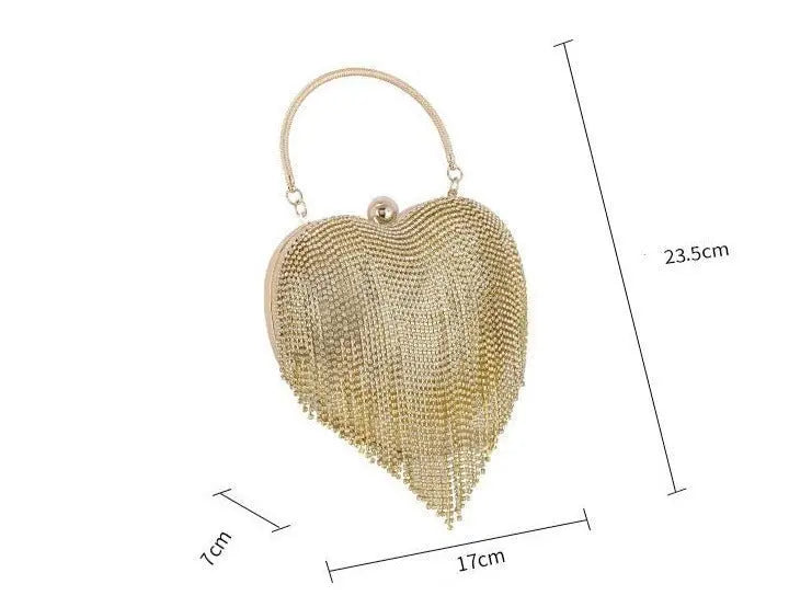 Crystal Tassel Heart Bag