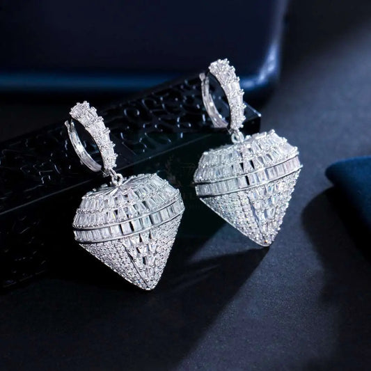 Diamond Design Drop Huggie Hoop Earrings - Uniquely You Online