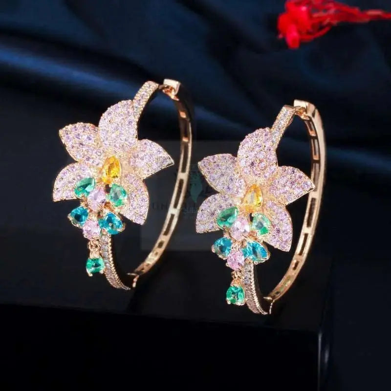 Drop Flower Hoop Earrings - Uniquely You Online