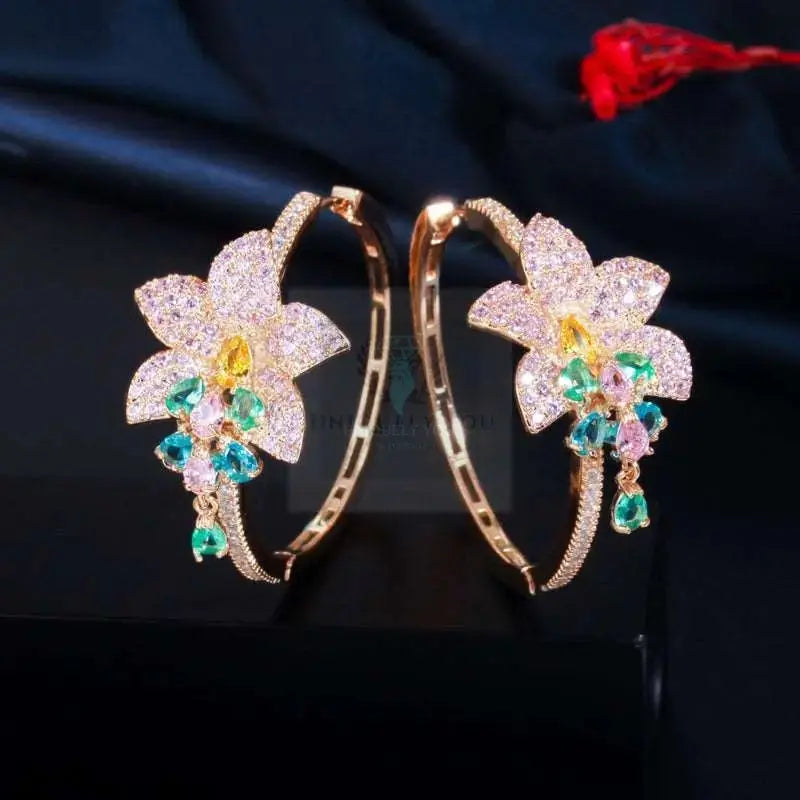 Drop Flower Hoop Earrings - Uniquely You Online