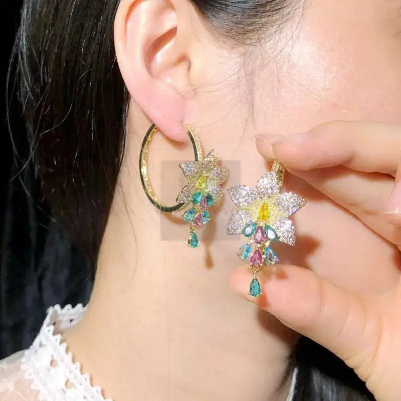 Drop Flower Hoop Earrings - Uniquely You Online