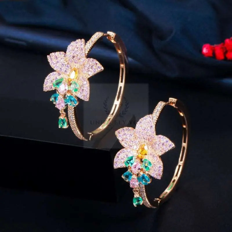 Drop Flower Hoop Earrings