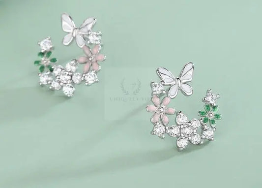 Pendientes de mariposa con flores