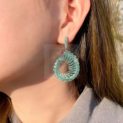 Green Feather Pave Earrings - Uniquely You Online