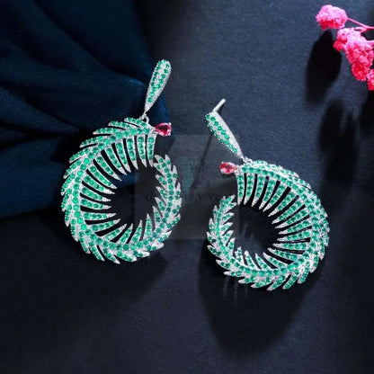 Green Feather Pave Earrings - Uniquely You Online