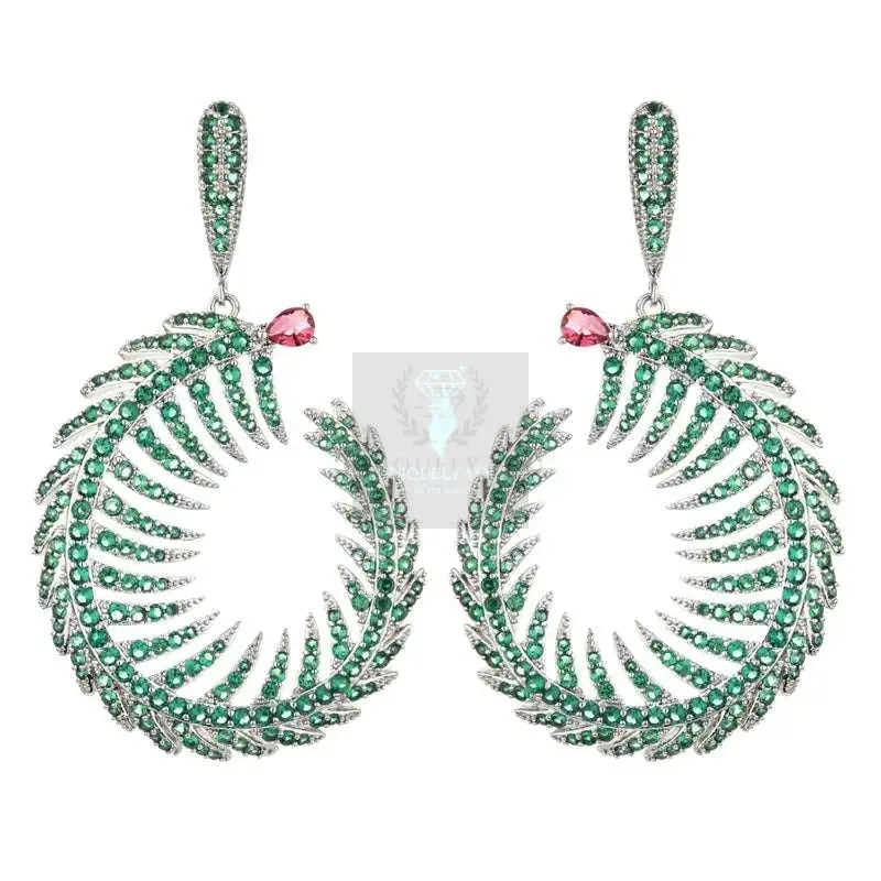 Green Feather Pave Earrings - Uniquely You Online