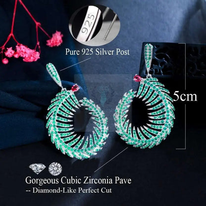 Green Feather Pave Earrings - Uniquely You Online