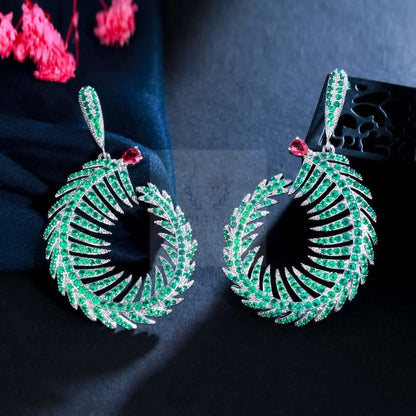 Green Feather Pave Earrings - Uniquely You Online