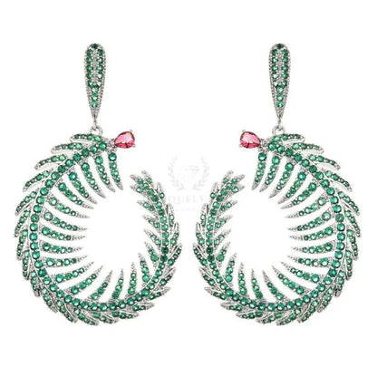 Green Feather Pave Earrings - Uniquely You Online