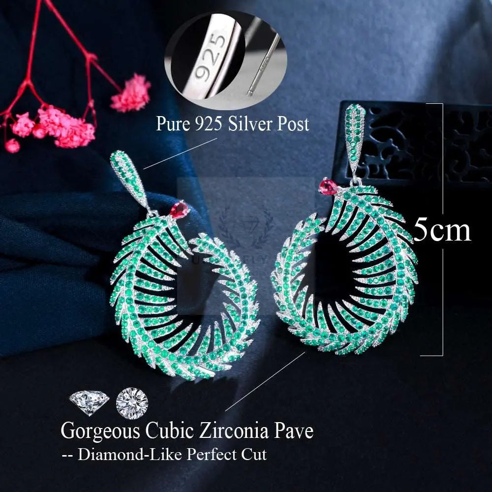 Green Feather Pave Earrings - Uniquely You Online