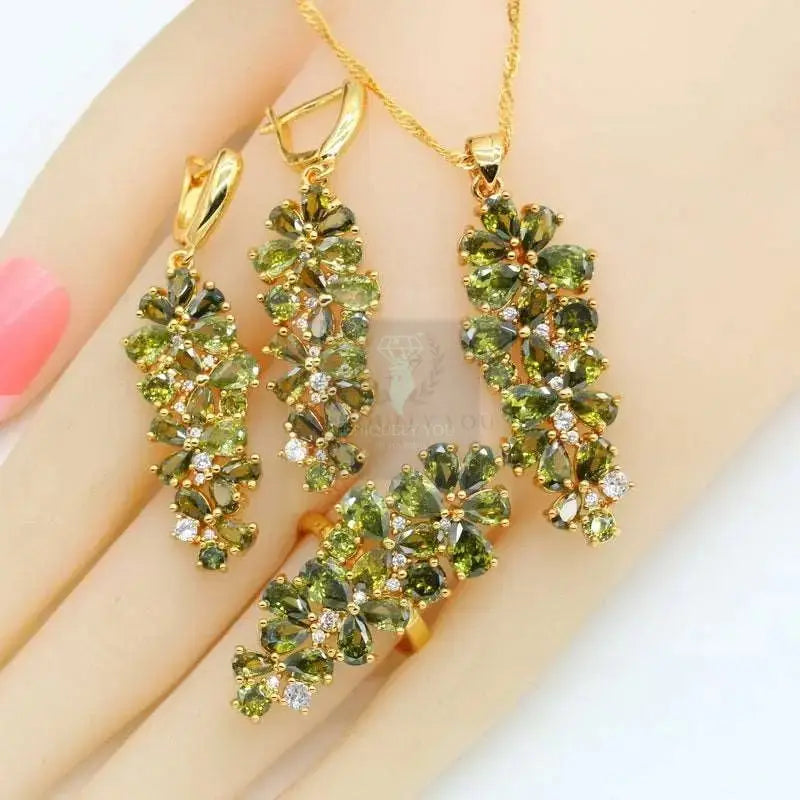 Green Peridot Gold Jewelry Set - Uniquely You Online