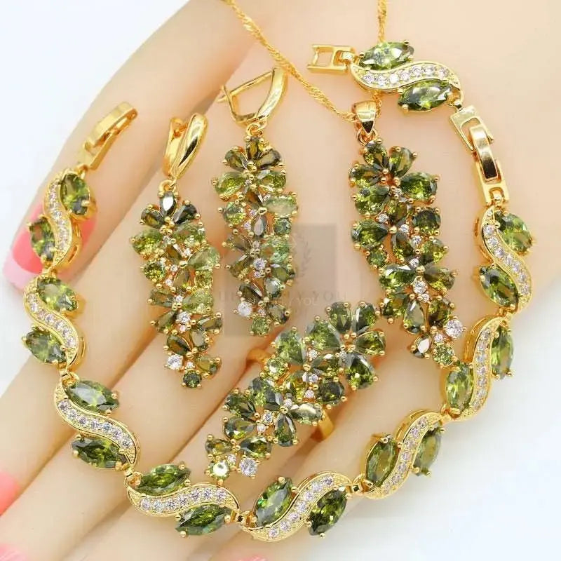 Green Peridot Gold Jewelry Set - Uniquely You Online