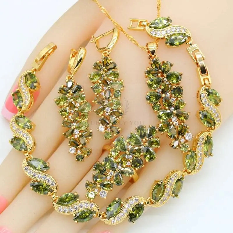 Green Peridot Gold Jewelry Set - Uniquely You Online