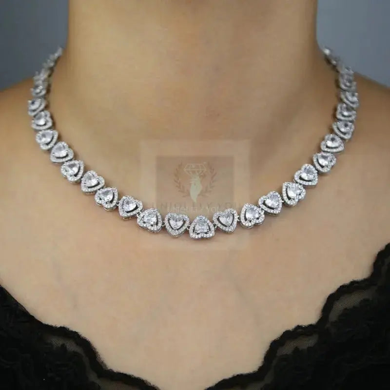 Hollow Heart CZ Cluster Tennis Necklace - Uniquely You Online