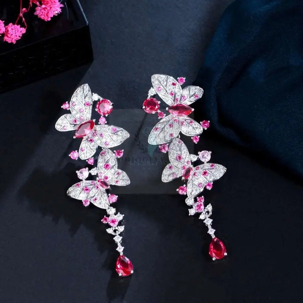 Hot Pink Butterfly Drop Earrings - Uniquely You Online