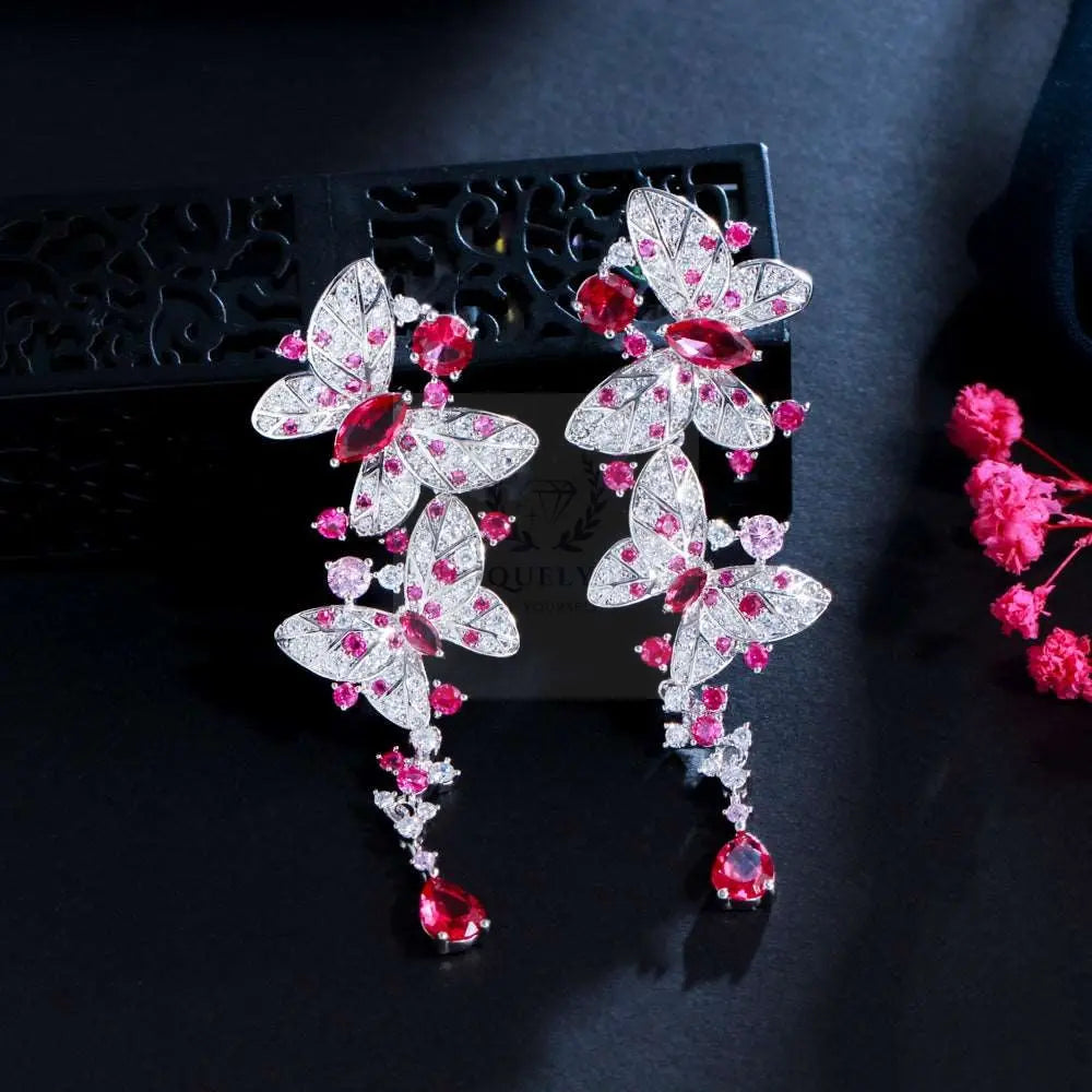 Hot Pink Butterfly Drop Earrings