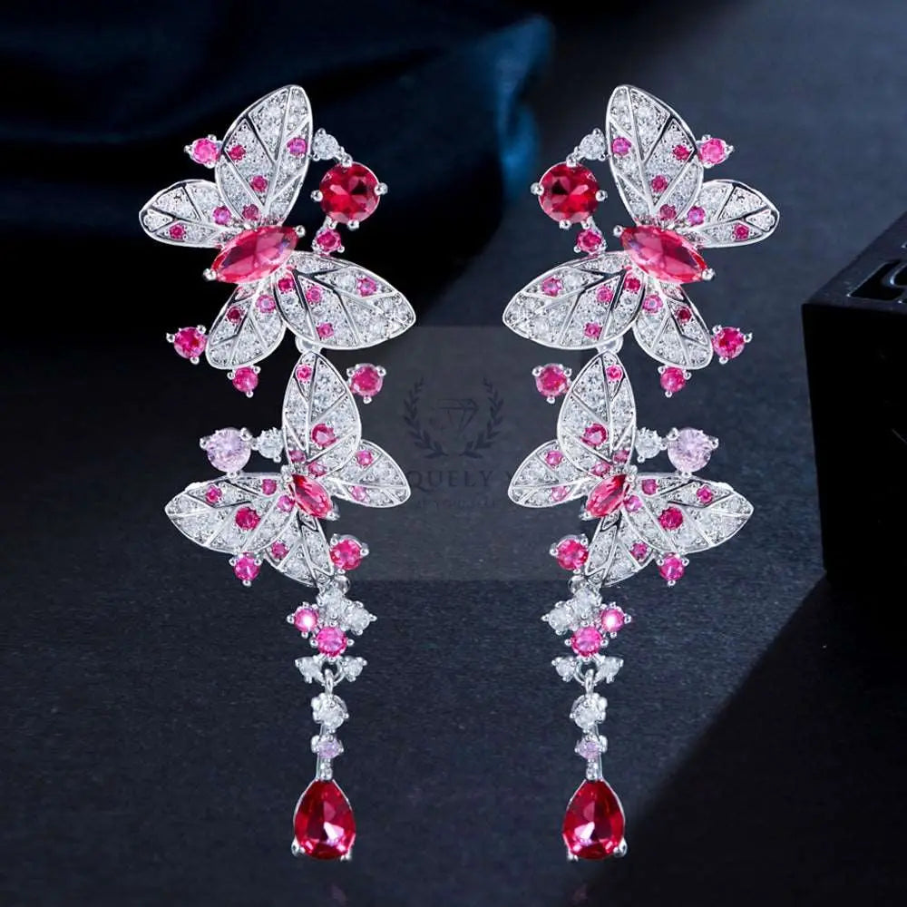 Hot Pink Butterfly Drop Earrings