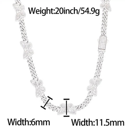 6mm CZ/Moissanite Butterfly Cuban Link Bracelet and Necklace