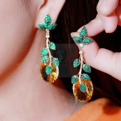 Leaf Drop Yellow Crystal Earrings - Uniquely You Online