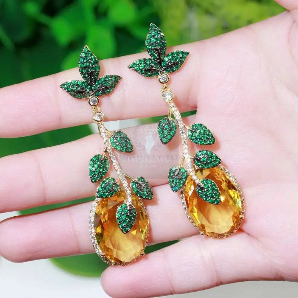 Leaf Drop Yellow Crystal Earrings - Uniquely You Online