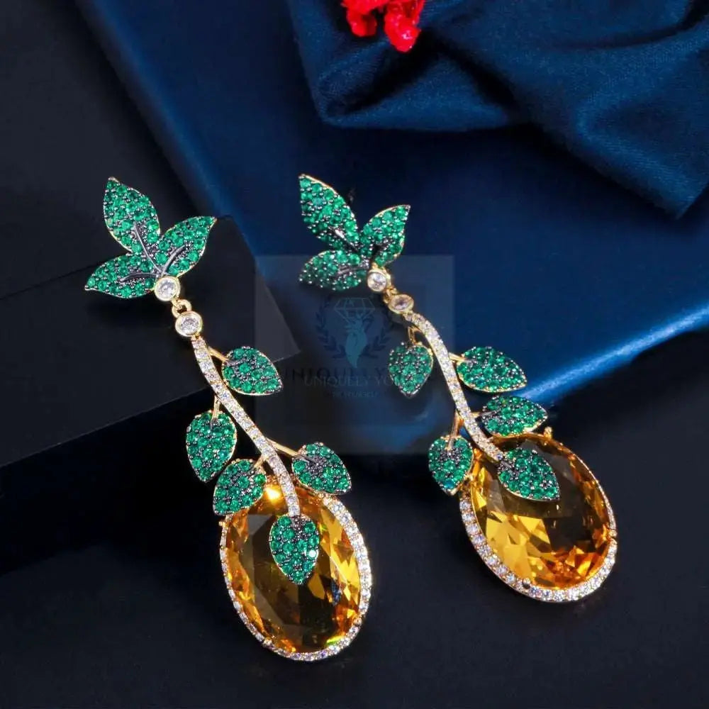 Leaf Drop Yellow Crystal Earrings - Uniquely You Online