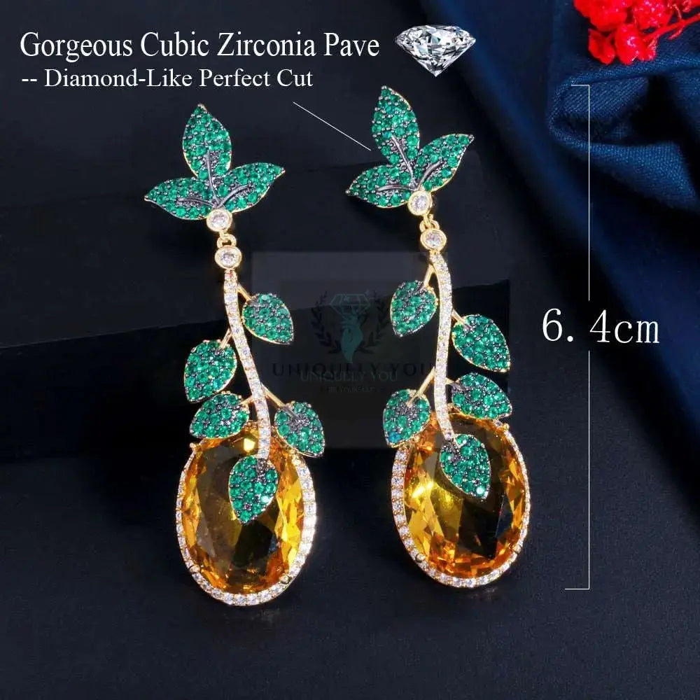 Leaf Drop Yellow Crystal Earrings - Uniquely You Online