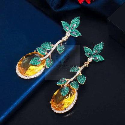 Leaf Drop Yellow Crystal Earrings - Uniquely You Online