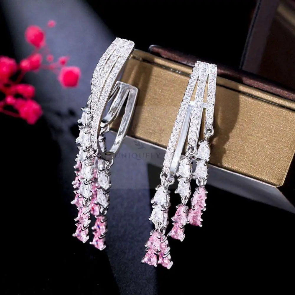 Long Tassel Pink Drop Earrings