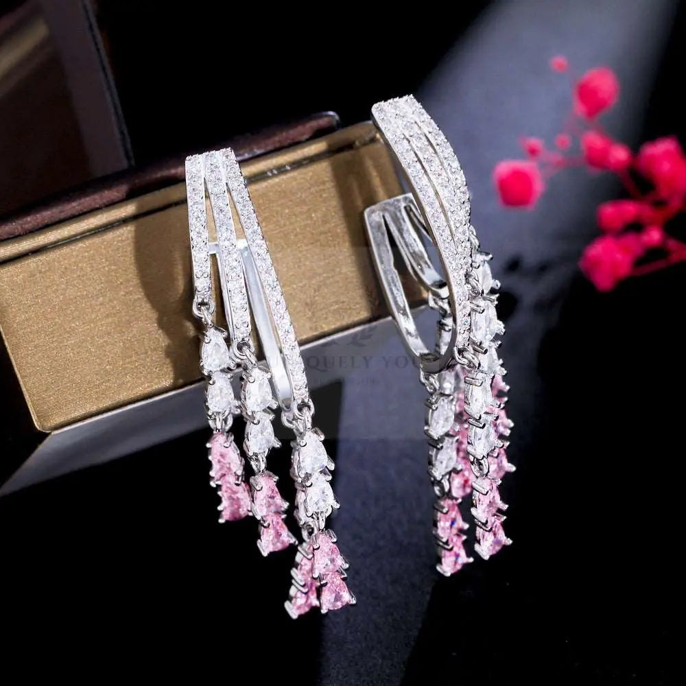 Long Tassel Pink Drop Earrings